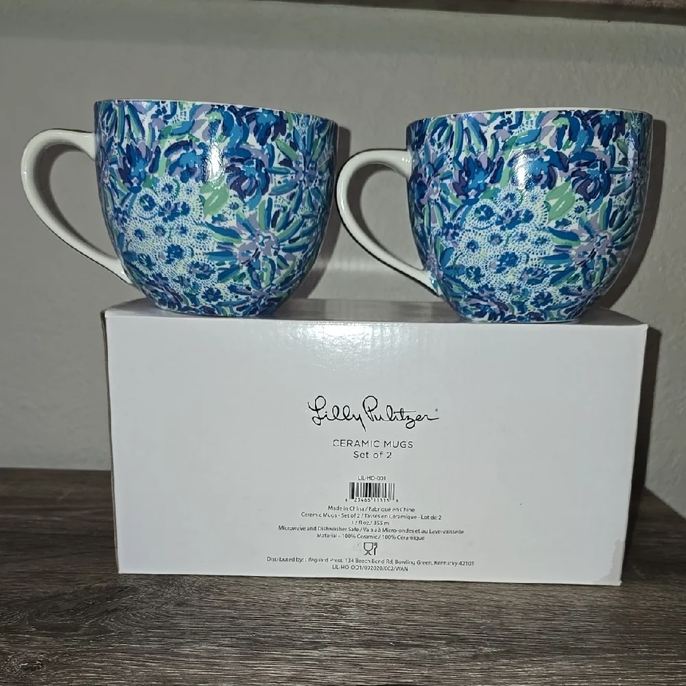 Lilly Pulitzer Blue and White Ceramic Mugs with Floral Design - Picture 6 of 7
